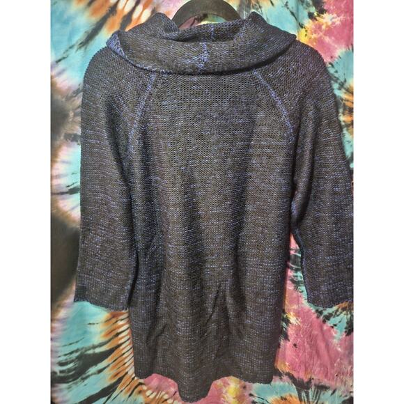 Notations Blue Black Knit Cowl Neck Midi Sweater 3/4 Sleeves XL - Picture 8 of 10